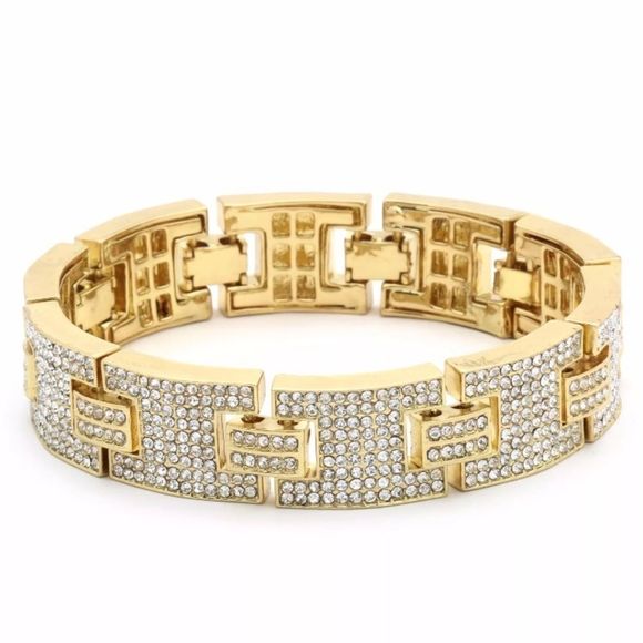 Men’s Iced Out Gold Bracelet Thick Link 9” New